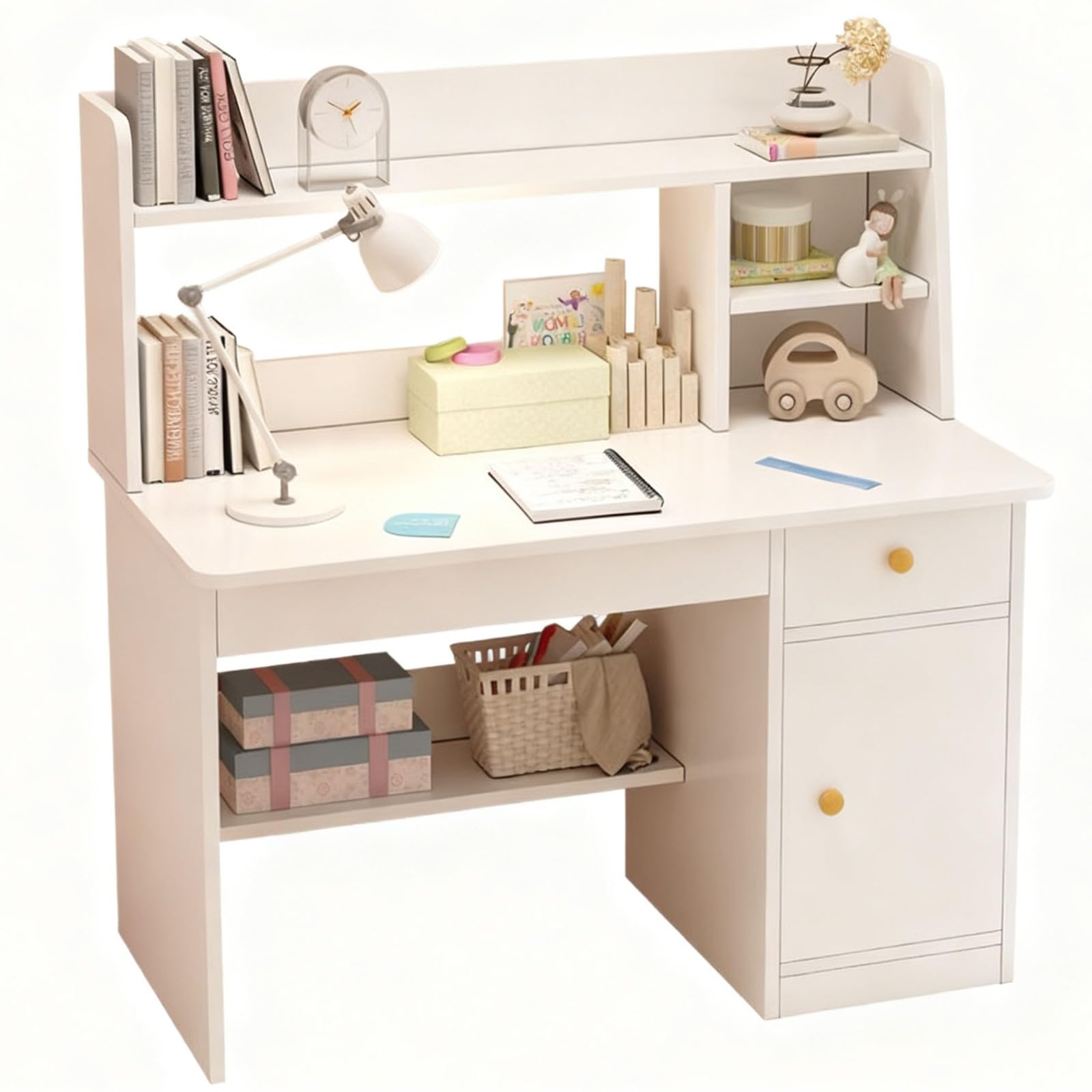 Scrivania per Bambini con Ripiani Armadietto Cassetto Tavolo Scrivania per Banco Scuola per Ragazzi In Legno Cameretta, Sala Studio A