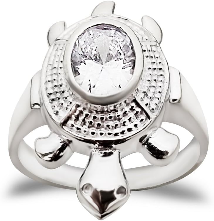 MJ 925 Good Luck Tortoise Turtle CZ Embellished Finger Ring in 92.5 Sterling Silver for Men and Women | Meru Kachua Ring |