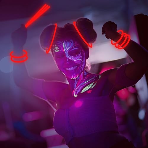 Miniatura 7 de Paquete de 150 unidades de palos de brillo rojos a granel, pulseras brillantes con conectores, 150 unidades de 8 pulgadas, suministros de fiesta de