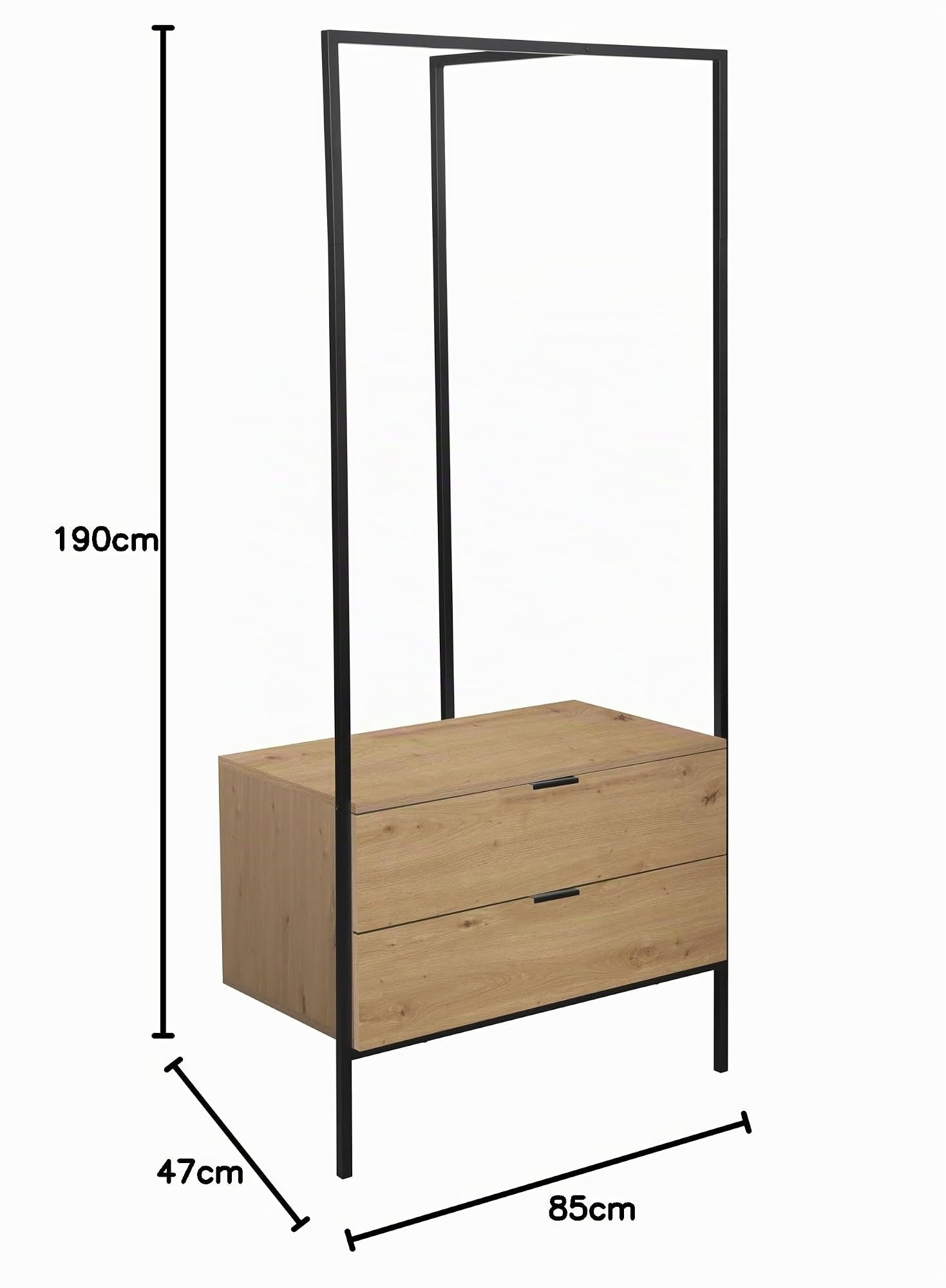 Garderobenständer Jody Artisan Oak , Metallgestell Schwarz · B 85 cm