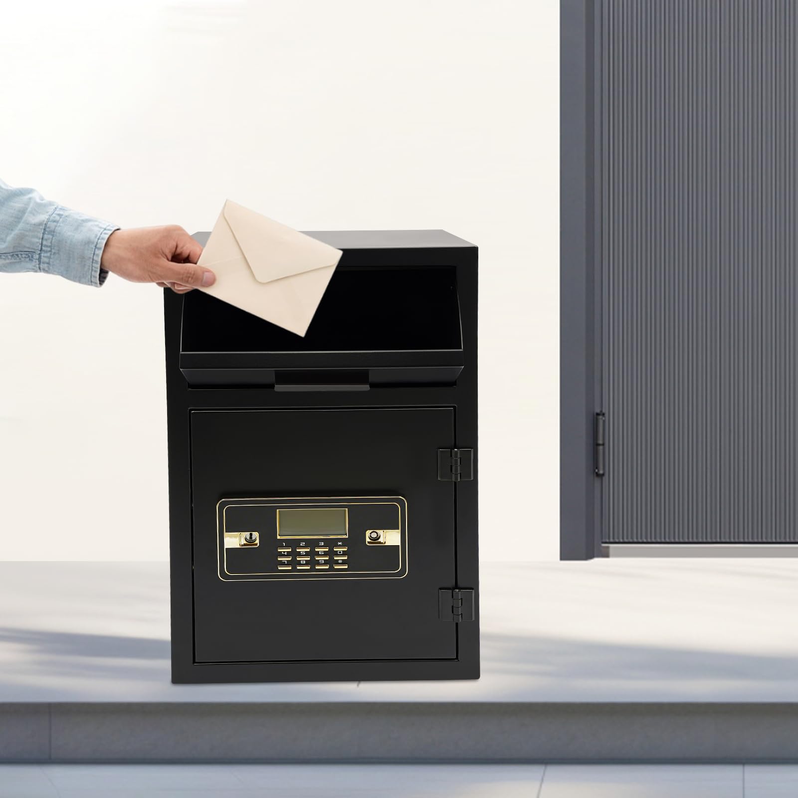 Grande cassaforte in acciaio, cassaforte con sistema di allarme intelligente e chiave, angolo massimo di apertura 90°, sicuro per la casa uffici scuole banche, nero