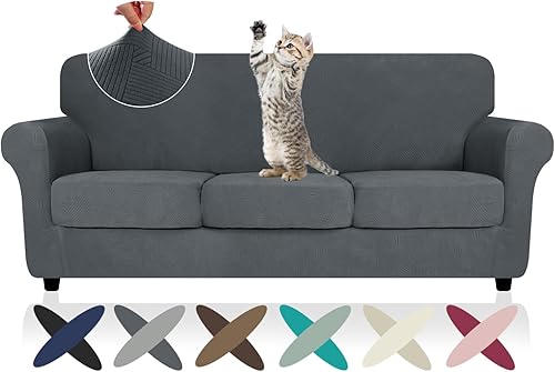ZNSAYOTX Fundas súper elásticas para sofá de 4 piezas, fundas de sofá a rayas para sofá de 3 cojines, protector universal suave, lavable, duradero y