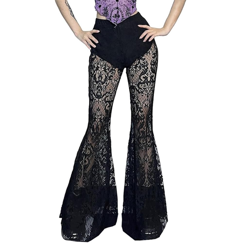 パンツ [FRECKLE] eyelet lace leggings Amazon.com: Gothic Mesh Lace Pants for Women Goth Flare High