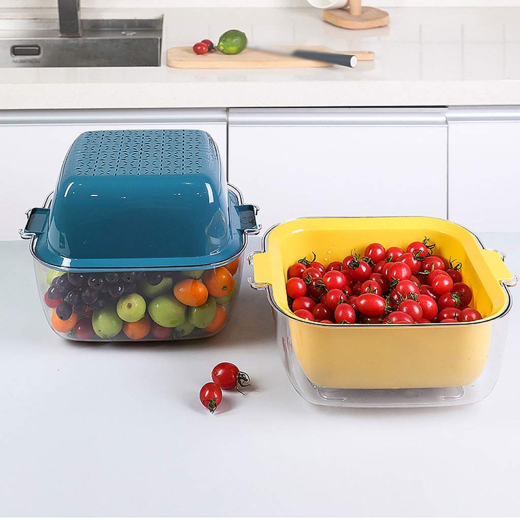 2 en 1 Cocina colador colador Cuenco plástico Doble Drenaje Cesta Copa de Almacenamiento Desmontable para Lavar la Fruta Vegetal (Color : Green)