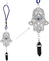 Vista 13 de LUCKBOOSTIUM Silver Ornate Hamsa Hand Jeweled Keychain - Evil Eye Protection, Hanging Gemstone - Good Luck Charms 1.8"x9" Arenisca azul