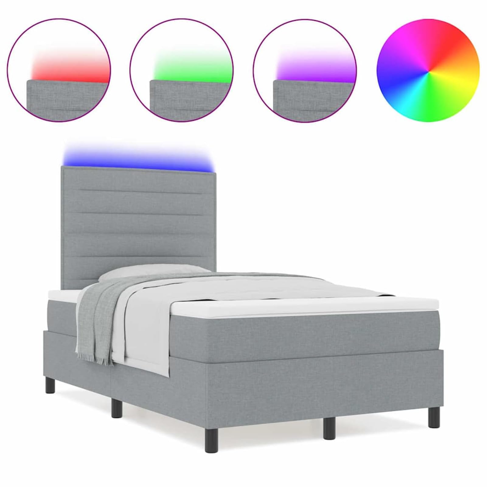 Fasba Cama con Box Spring y Colchón & LED Gris Claro 120x190 cm Tela