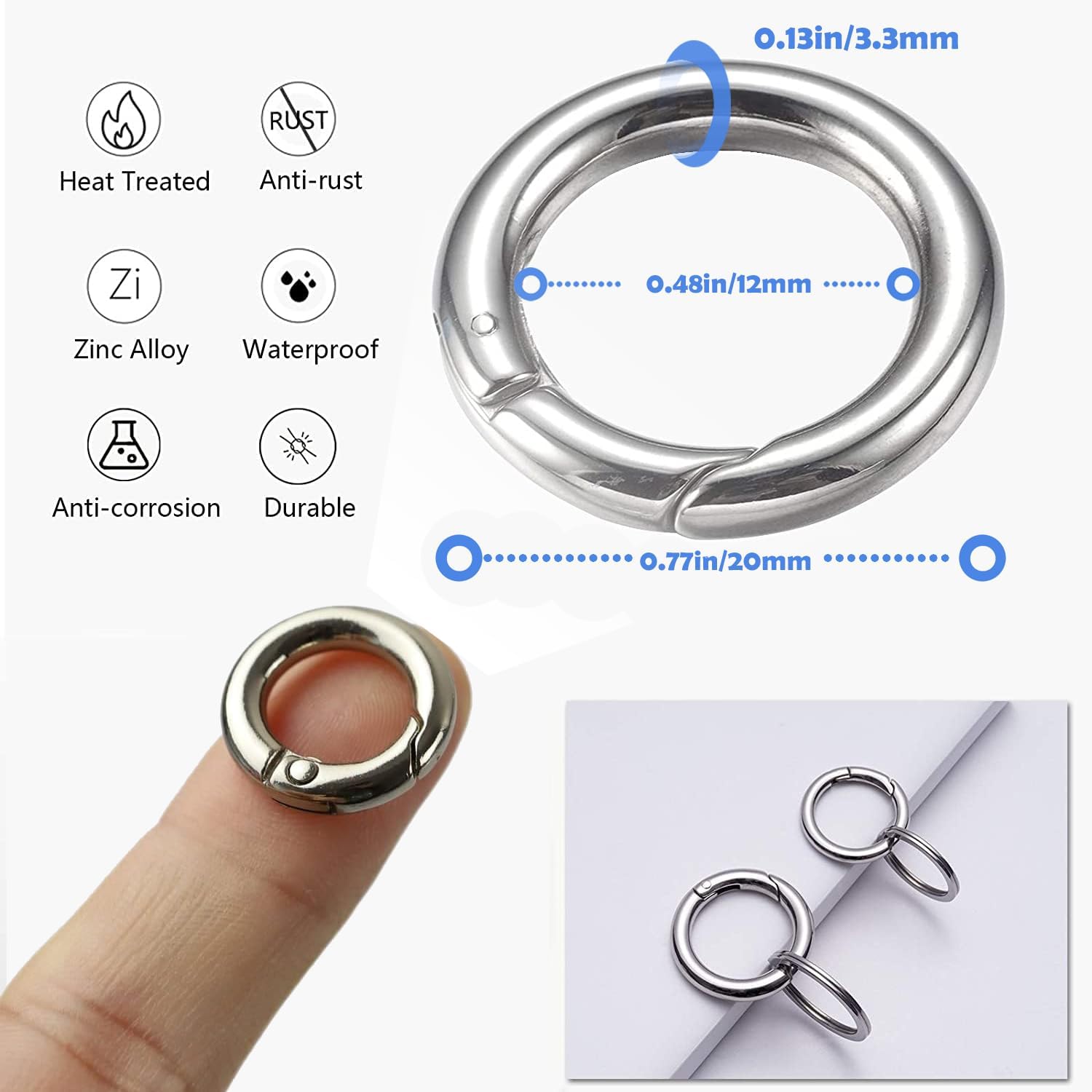 Spring O Rings, Zinc Alloy Round Metal Split Rings Small Clamp Clasp Keyring Buckle for Bag Purse Handbag Strap Craft - Image 2