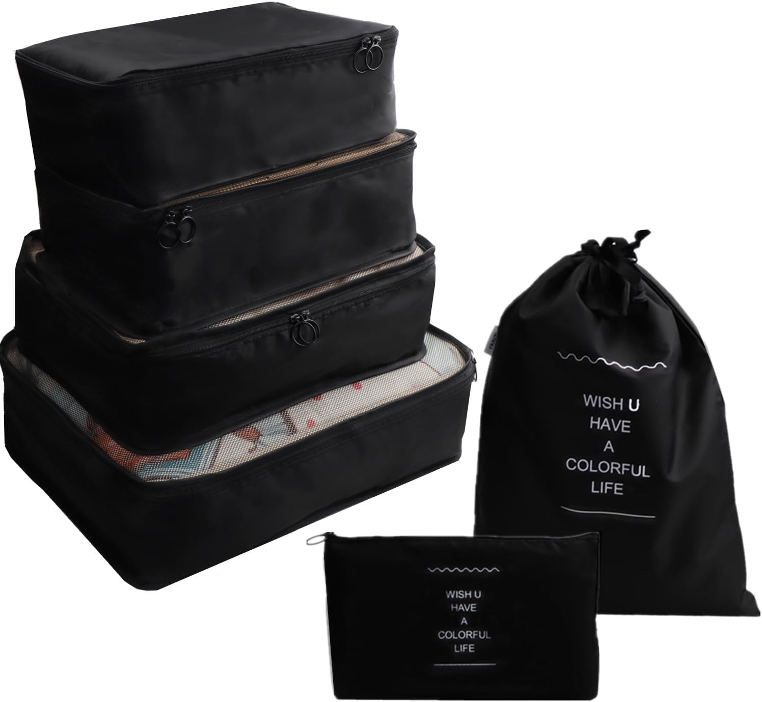 6 Set Packing Cubes Laundry Pouch, Travel Storage Bag Organizers, Travel Luggage Organizer Pouch, Travel Cubes Foldable Suitcase Organizer, Electronics Bag for Travel Backpack Clothes (Black)