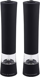 Cole & Mason H798800 Victoria Coffret Moulins sel et poivre électriques, noir, plastique soft touch, 210mm