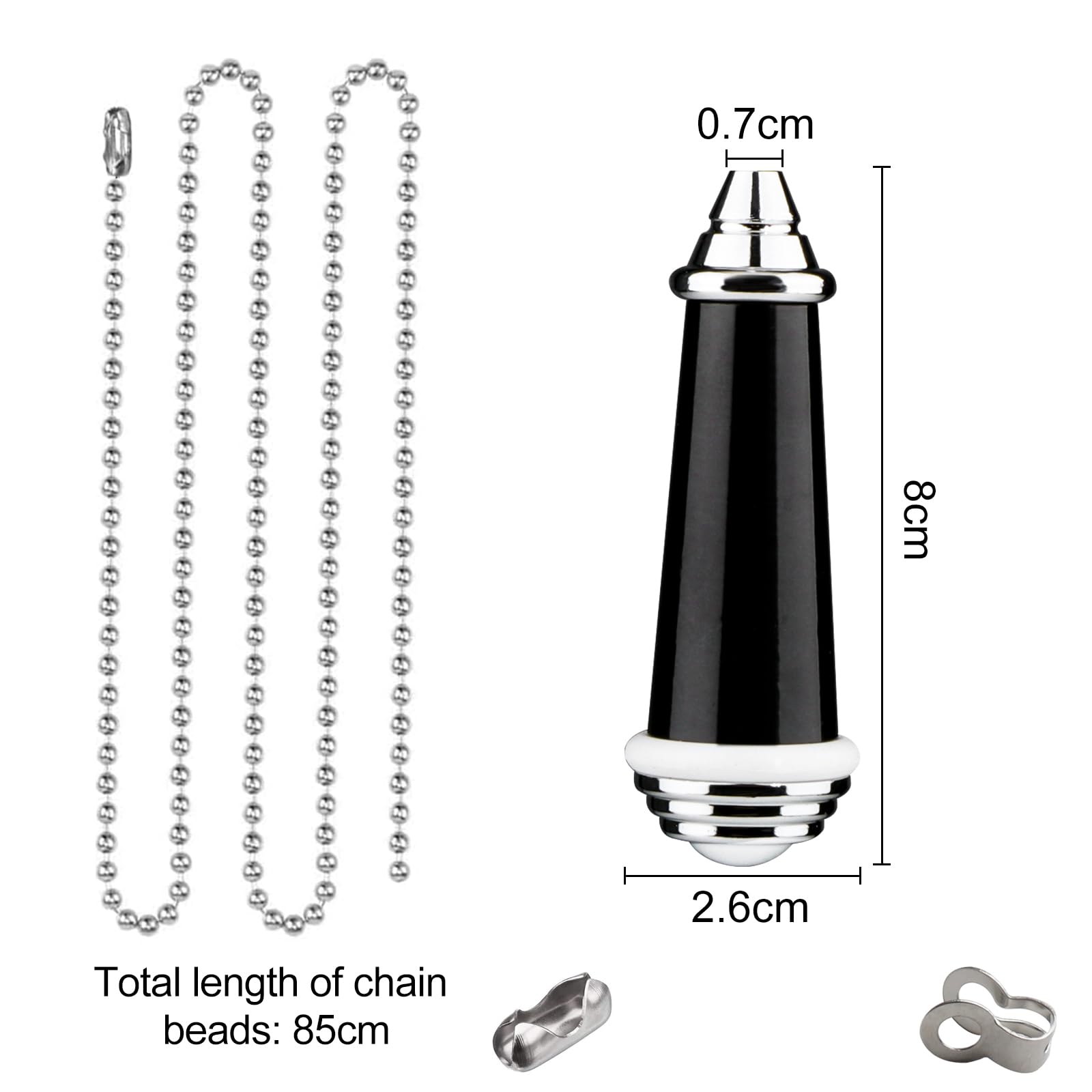 TXErfolg Light Pull Chain Extension with Ball Chain 85cm Length 8cm Bathroom Light Pull Cord Handle Chrome Light Pull Chain for Bathroom Toilet Light Ceiling Light Fan Switch(Black) - Image 2