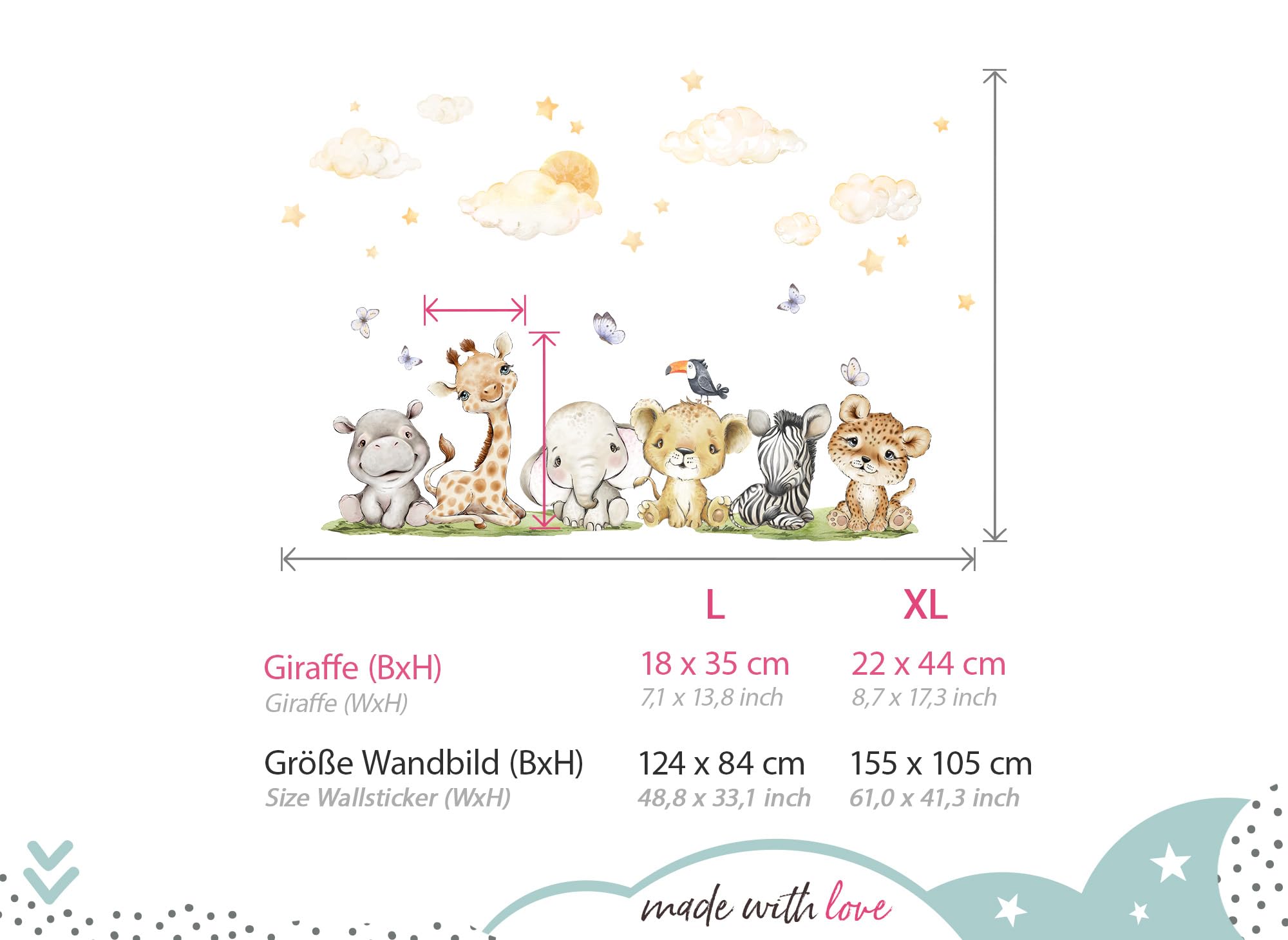 Little Deco DL957-5 - Pegatinas Pared, Adhesivo Decorativo, Diseño de Animales de Safari