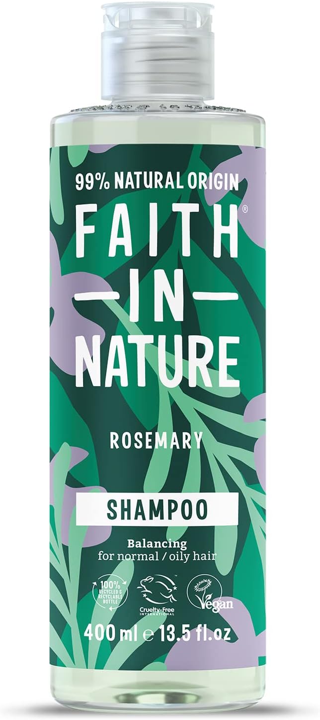 Faith In Nature Natural Rosemary Shampoo, Stimulating for Normal Hair & Scalp, Vegan & Cruelty Free, No SLS, Silciones or Parabens, 400ml