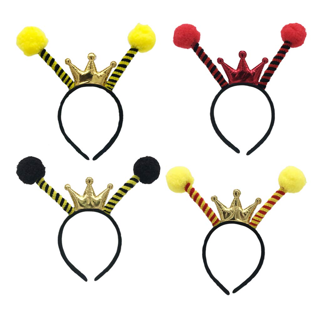 minkissy 4Pcs Bee Headbands - Cute Ant Bee Tentacle Hair Band with Crown for Christmas Halloween Party Birthday Baby Shower (4 Colors)