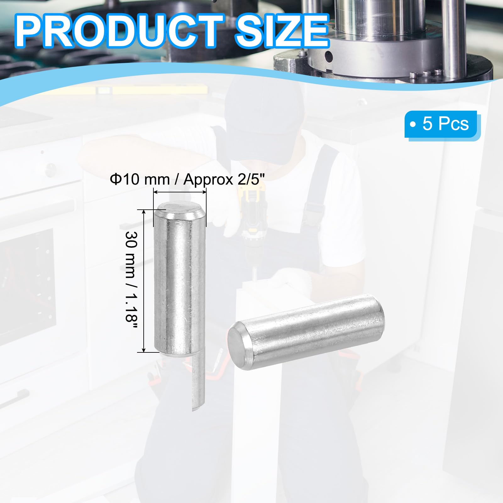 PATIKIL 304 Stainless Steel Dowel Pin 10x30 mm (2/5" Dia) - Image 2
