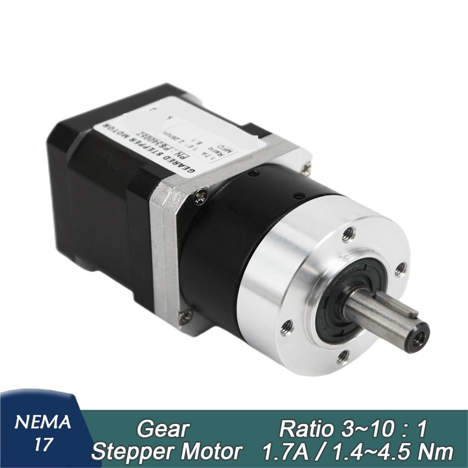 Motor paso a paso Bipolar Motor paso a paso Nema 17 Motor paso a paso longitud cuerpo 40 mm 1.7A 0.45Nm Relación caja cambios planetaria 5:1 Eje chavetero PS34005791