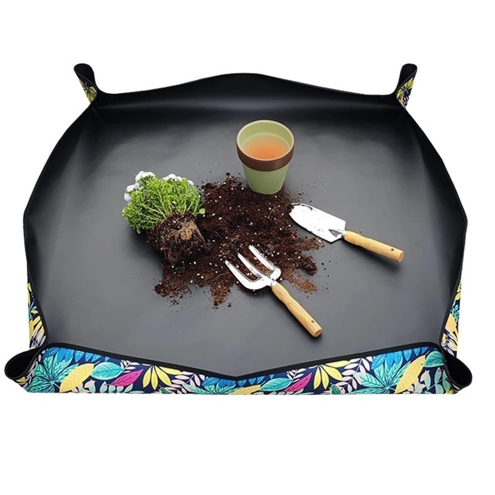 1 pièces 50cm-100cm Tapis de Plantation Peint imperméable à l'eau Tapis de rempotage Pliable Plante de Jardin Pot de Fleur Tapis de Transplantation Tapis de Jardinage(100x100cm)
