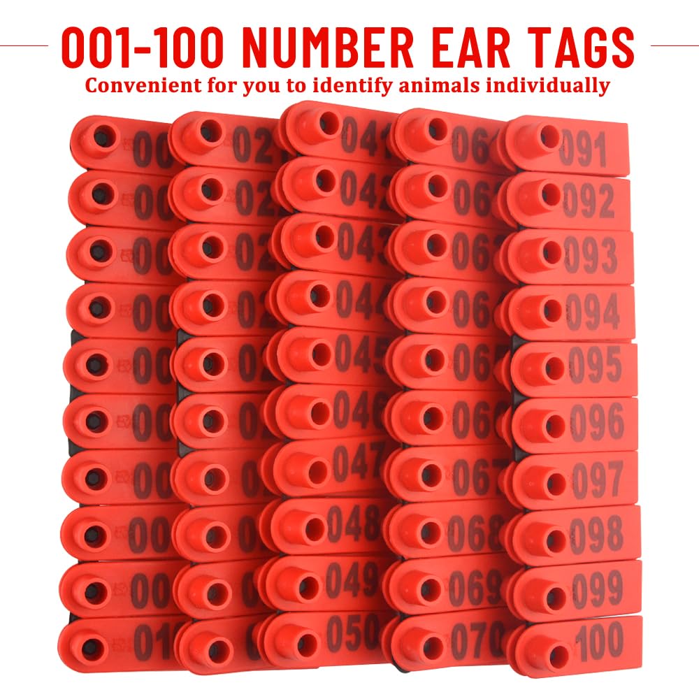 WMYCONGCONG Etiquette d'oreille en plastique numéro 1 à 100 pour bétail et 1 applicateur d'étiquette d'oreille pour chèvre et mouton