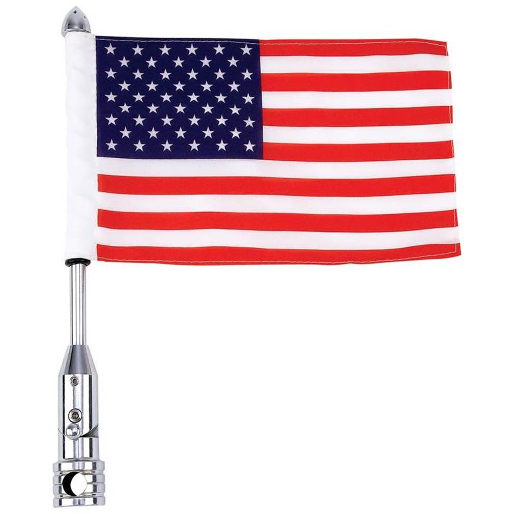 BKFLAGPL Motorcycle Flagpole Mount and American Flag USA, 13", Silver