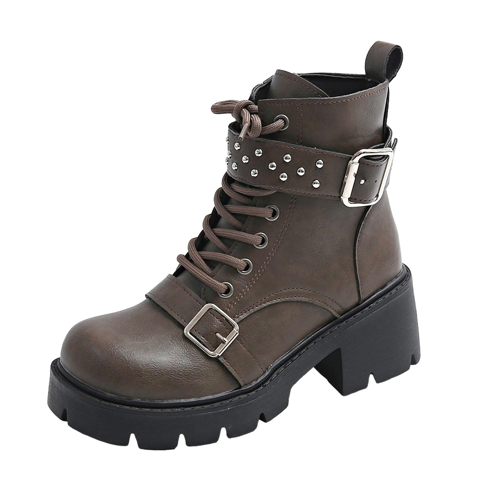 Genérico Botines Mujer Vestir Cordones Plataforma Botas Punta Redonda Elegantes Zapatos Cómodas Ligeros Caminar Bota Informales Antideslizantes Botin para Otoño Invierno Trabajo Paseo y Uso Diario