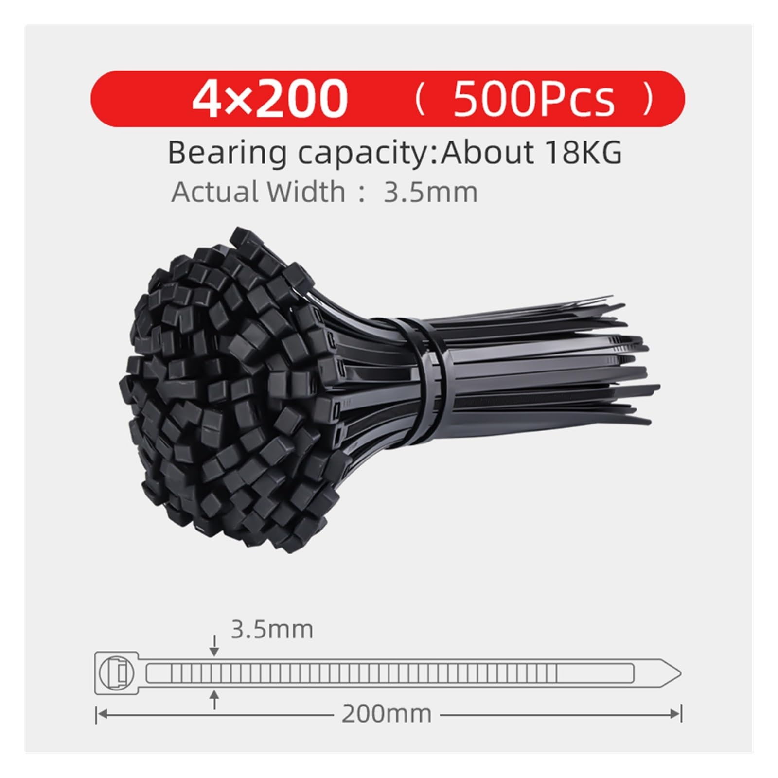 Opaski zaciskowe nylonowe, szerokość 2,5/3,5/4,5 mm, samozaciskowe, plastikowe, 250/500/1000 szt(3.5 x200mm 500pcs)