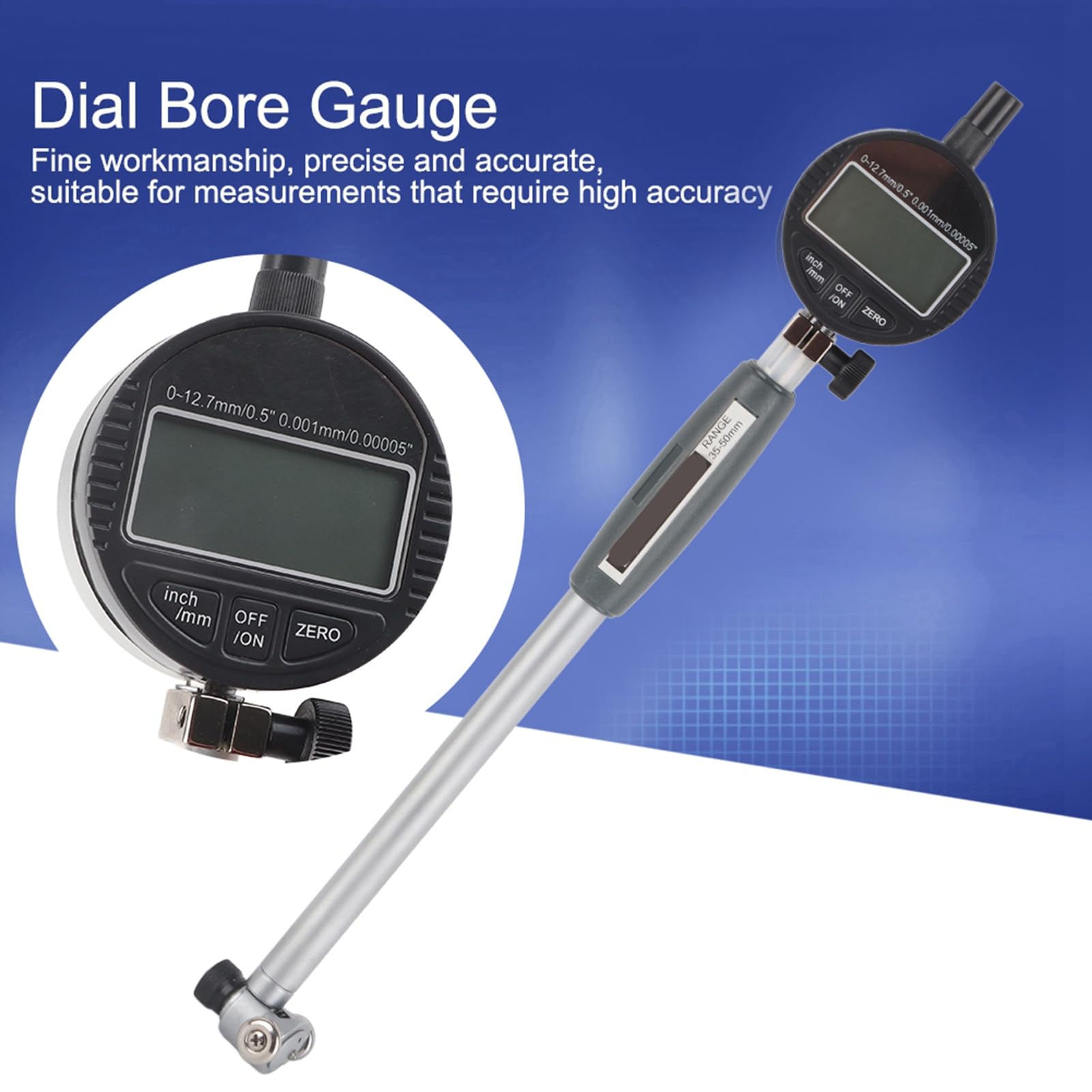 Dial Bore Gauge 35 Narzędzie pomiarowe ze stali nierdzewnej 50 mm, dokładność 0,001 mm, solidne, przenośne dla mechaników, warsztatów, garaży