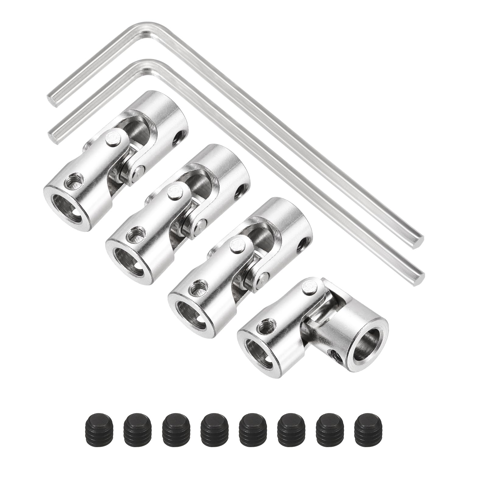 sourcing map 4Pcs 8mm to 8mm ID Steering Universal Joint Shaft Coupling, SAE 1045 steel 45°Degree Rotatable Joints Coupler with Screws Wrench Set for Model Car Ship Drive Shaft Motor