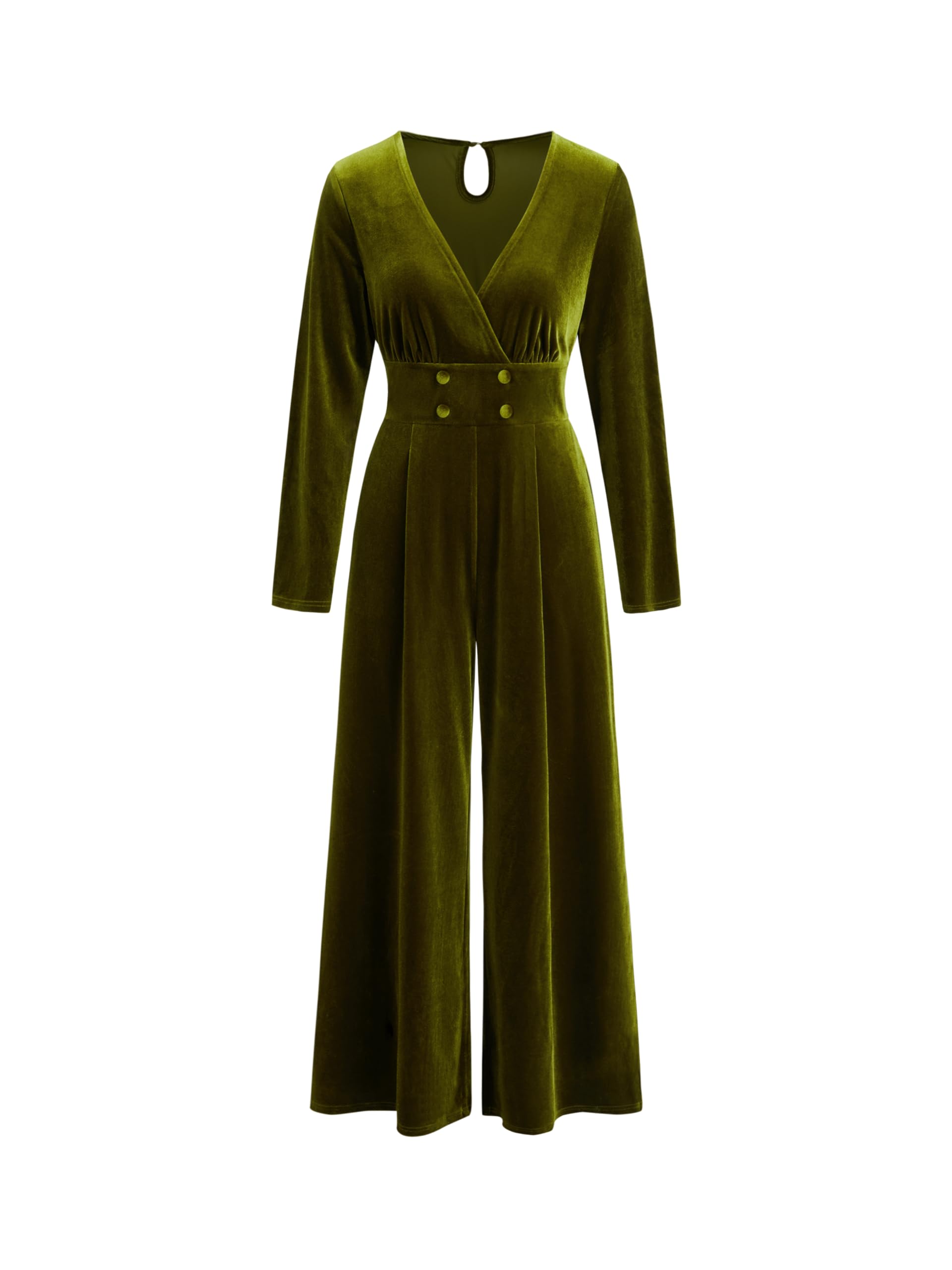 Womens Velvet Jumpsuit Long Sleeve V Neck Wide Leg Elegant Romper-image-24