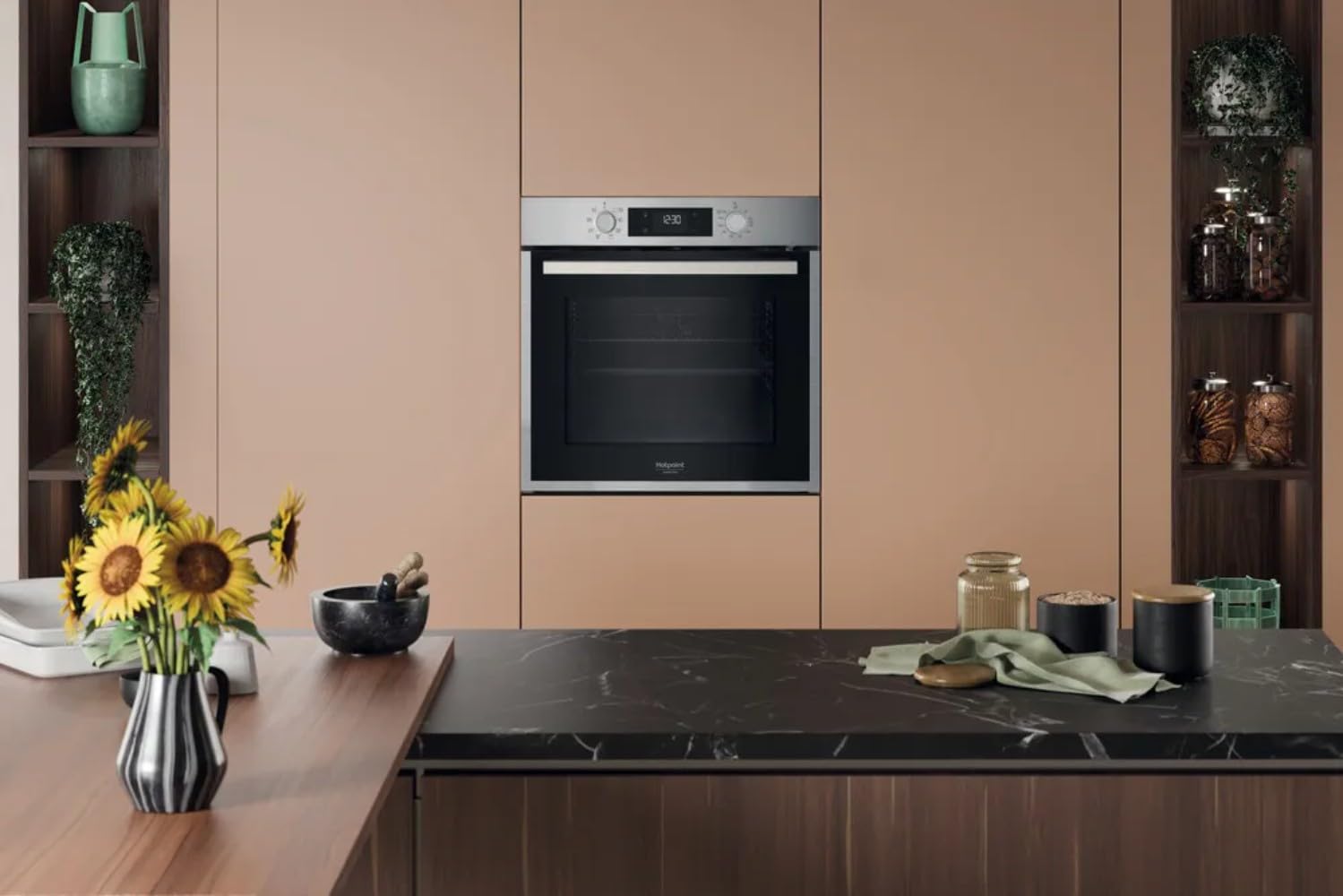 Hotpoint - HAO475PX Four Encastrable Pyrolyse 71L - Multifonction - Nettoyage Pyrolytique et Hydrolytique - Fonctions Automatiques Pain & Pâtisserie - Classe Énergétique A++ - Inox