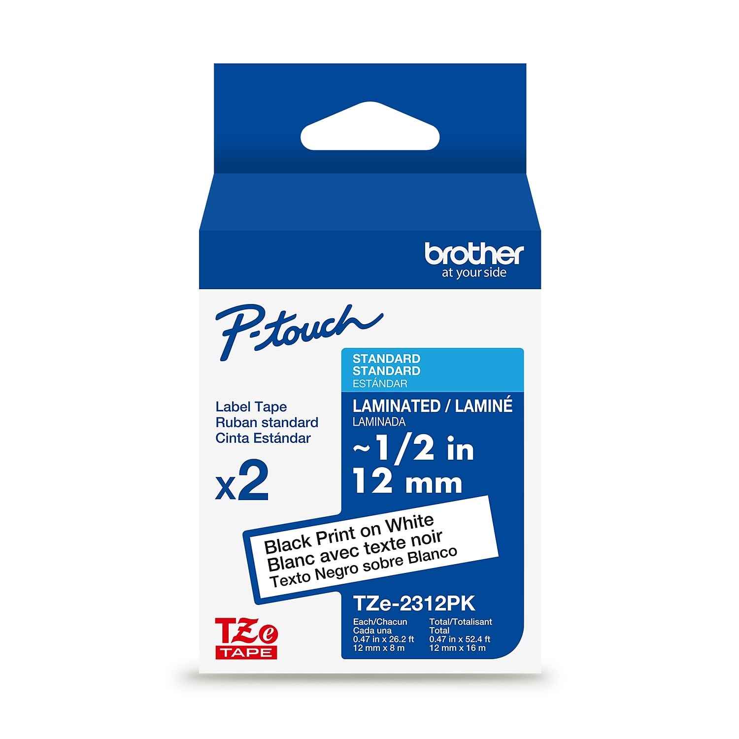 Brother Genuine TZe231-1/2 2PK Black Print on White Label Tape. Each: 0.47 in x 26.2 ft Total: 0.47 in x 52.4 ft