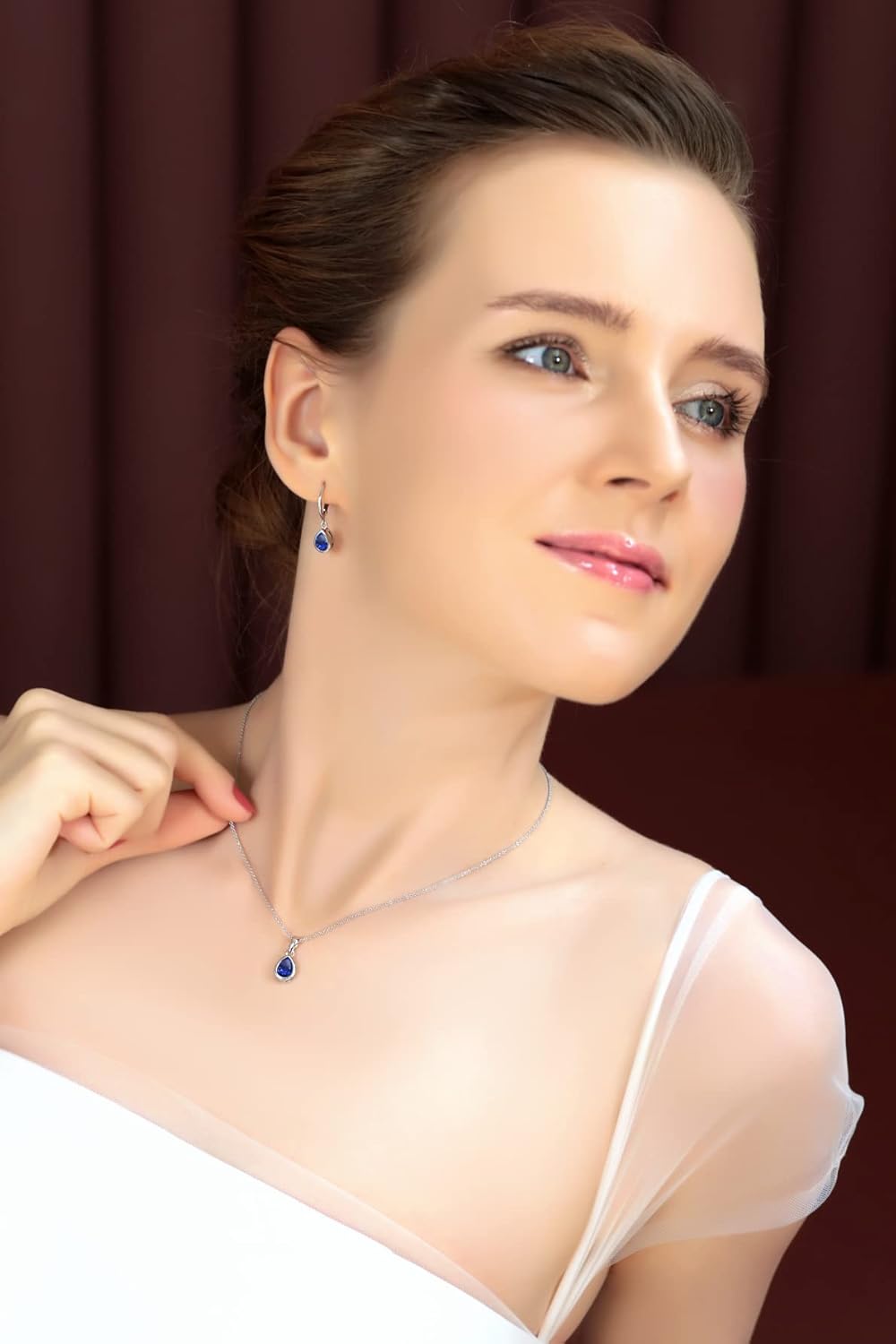 Sterling Silver Genuine or Synthetic Gemstone 8x6mm Teardrop Birthstone Necklace for Women
