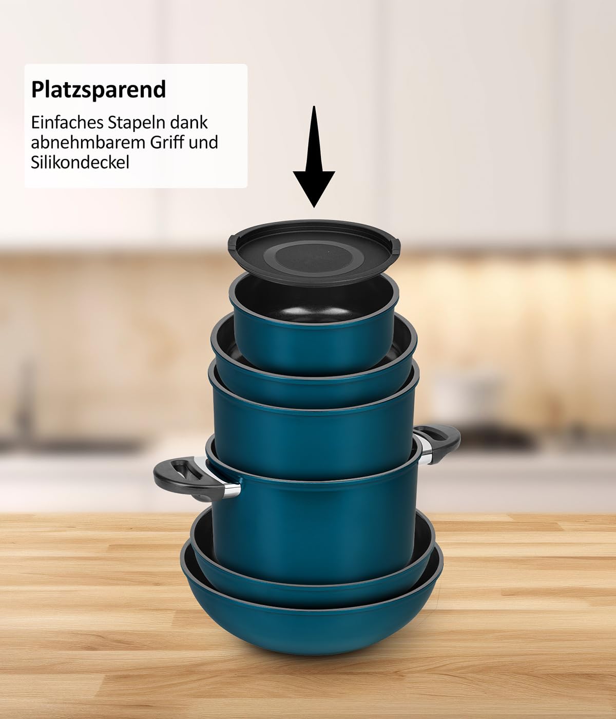 Kelton Pfannenset Töpfe Set 3 in 1 mit Deckel und Gemüseschneider 27 tlg., Kochgeschirr mit Pfannen und Kochtöpfen mit Antihaft Beschschichtung, PFOA & PTFE-frei, abnehmbarer Griff