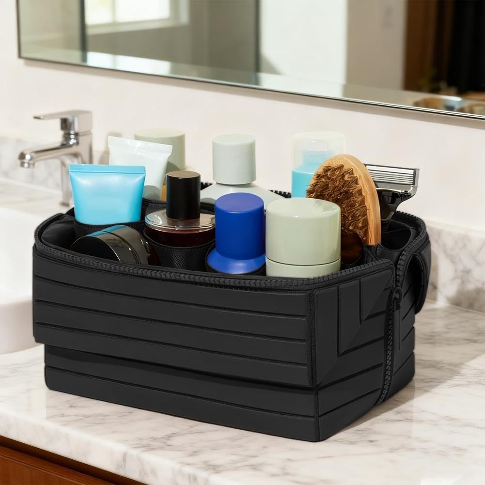Borsa for trucco da viaggio pieghevole 1 pezzo for cosmetici impermeabile toilette grande appendere Organizzatore cosmetico con scomparti Per Viaggi(Apricot)