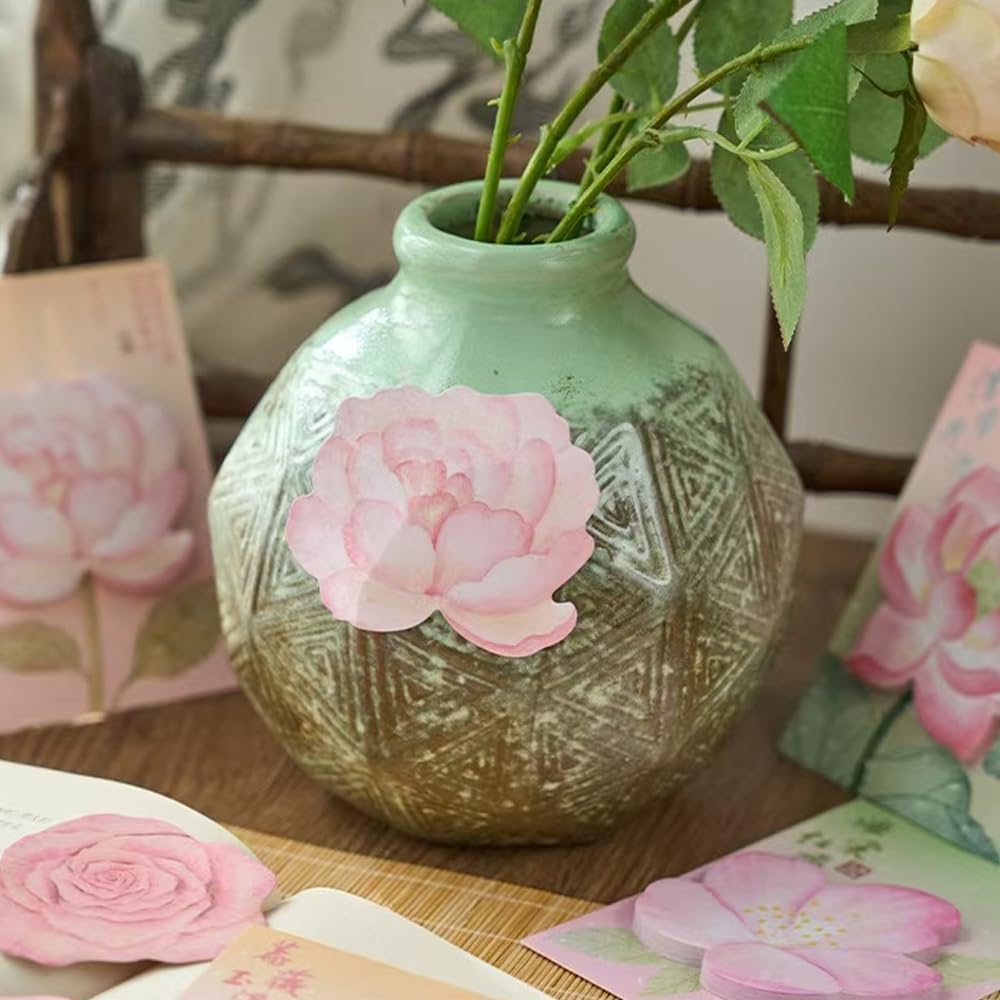 Pink Flower Shape Sticky Notes 4 Designs Cute Sticky Notes 180 Sheets Self Adhesive Removable Fun Sticky Note for Kids and Women - Image 2