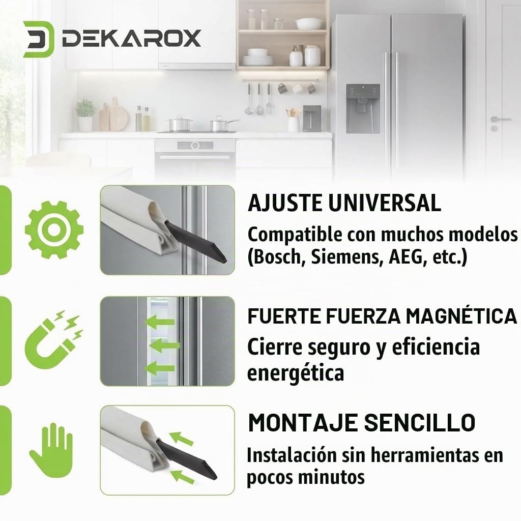 Junta universal para puerta de frigorífico 1300x700mm – Junta magnética para atornillar para Bosch, Siemens, AEG, Electrolux, Bauknecht, Beko, Neff