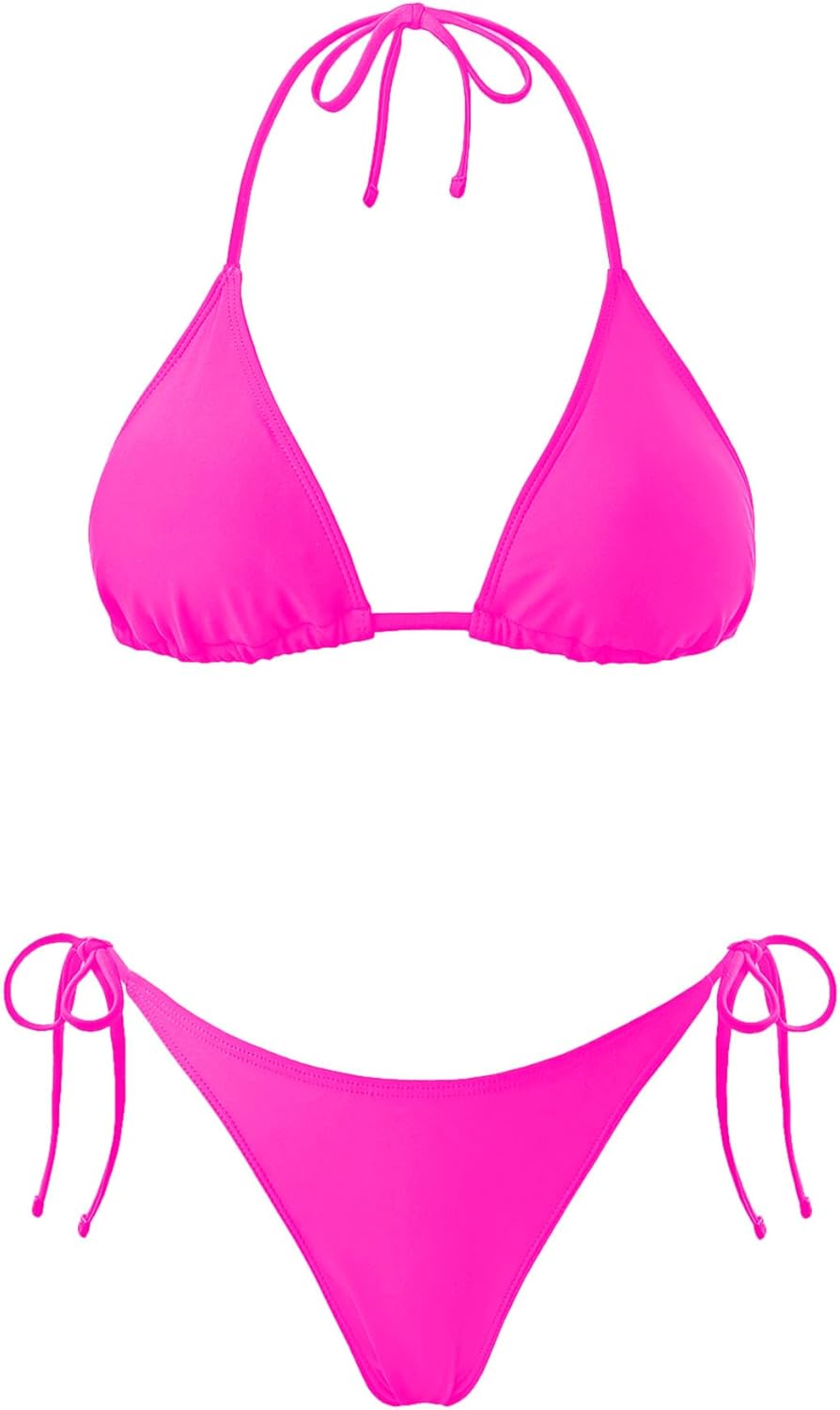 Holipick Two Piece Triangle Bikini Sets for Women String Bathing Suit Halter Top with Side Tie Bikini Bottom - Image 4