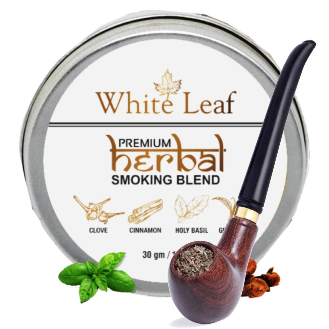 White Leaf Premium Herbal Smoking Mixture Blend 100% Tobacco & Nicotine Free 30 gram - Organic Ayurvedic Herbs Mixed(Herbal Smokes - No nicotine/No Tobacco) With Classic Wooden Smoking Vintage Pipe-image-23