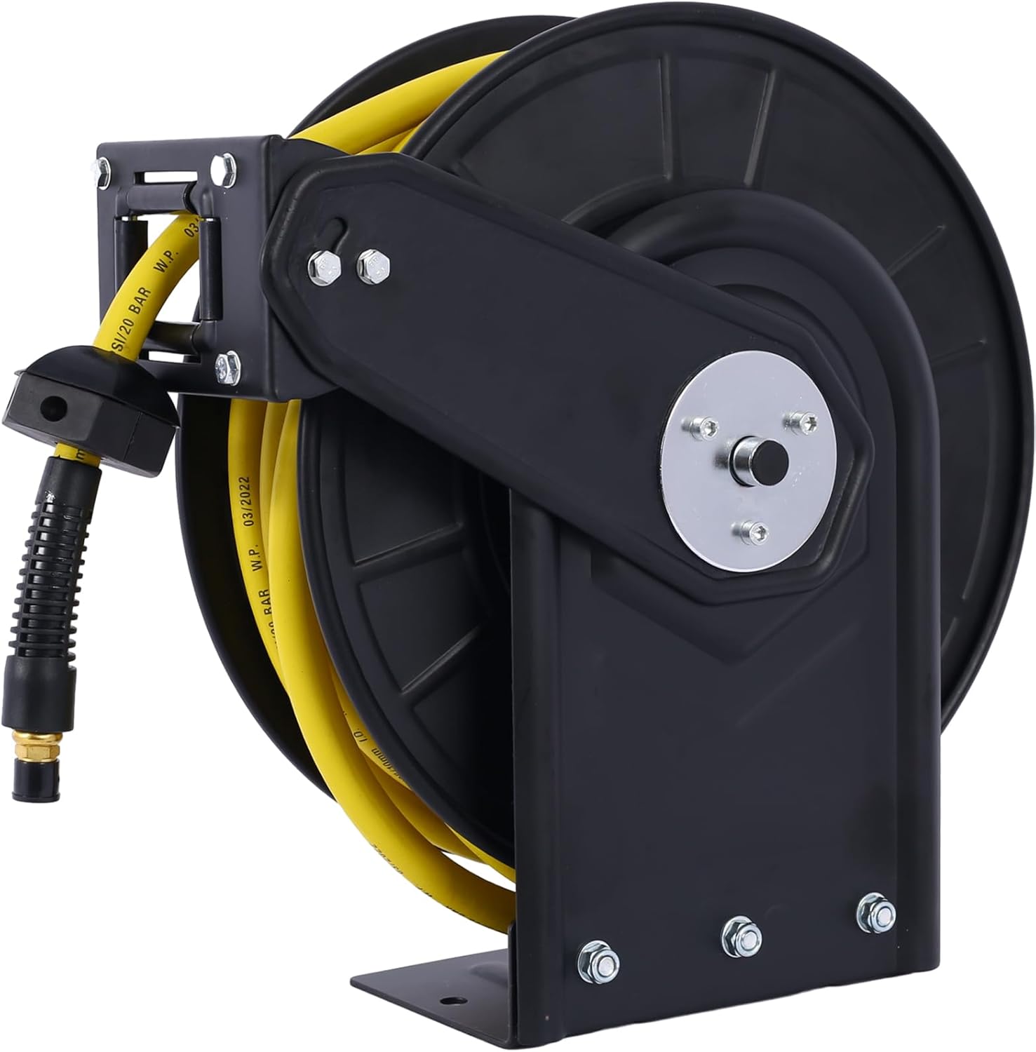 Air Reel Retractable 3/8" Inch x 50' Feet Premium Commercial Flex Hybrid Polymer Hose Max 300 PSI Heavy Duty Steel Frame