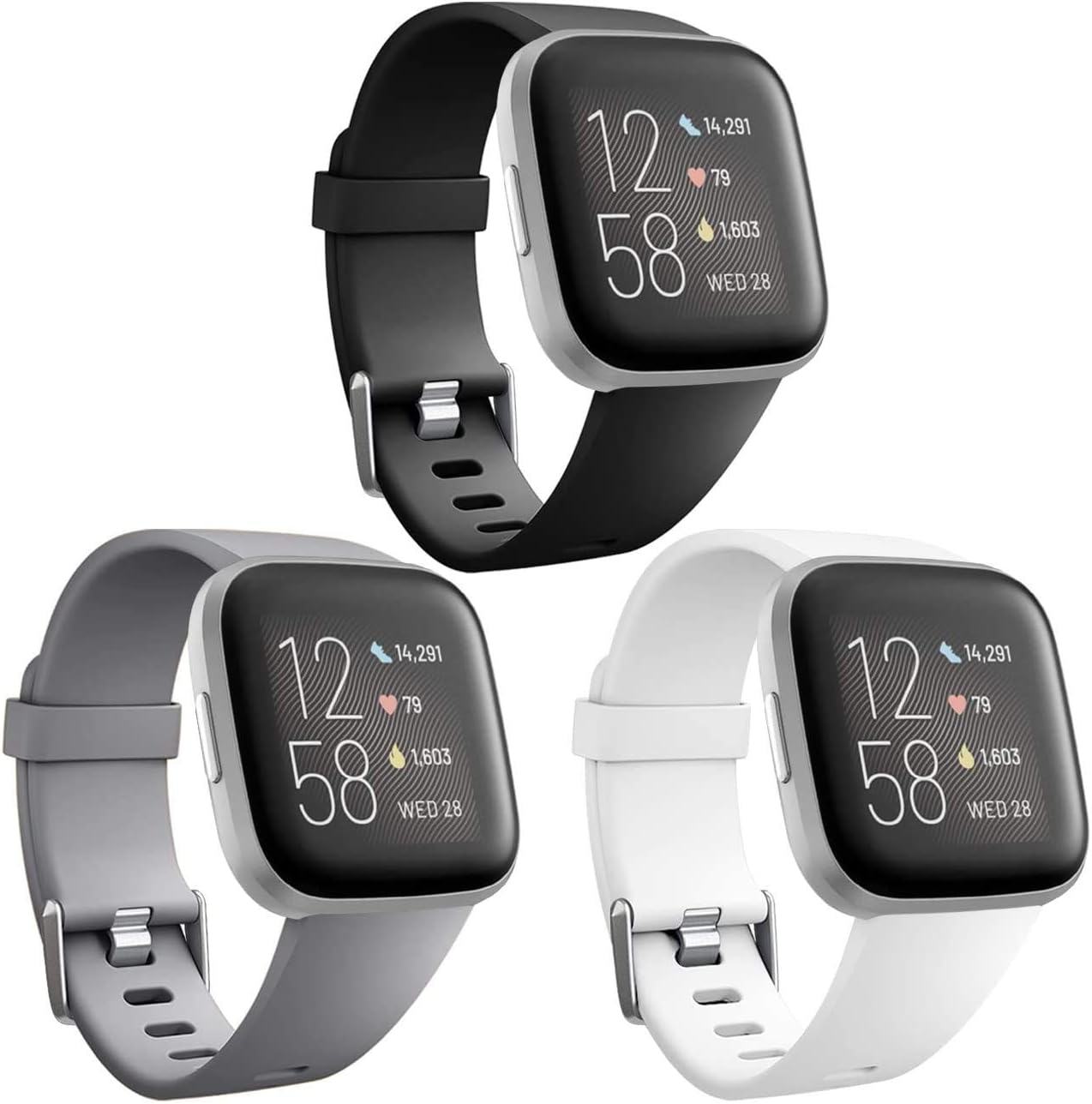 Wepro Bands Compatible with Fitbit Versa/Fitbit Versa 2/Fitbit Versa Lite SE SmartWatch for Women Men, Sports Replacement Wristband Strap for Fitbit Versa Watch, Small, Large