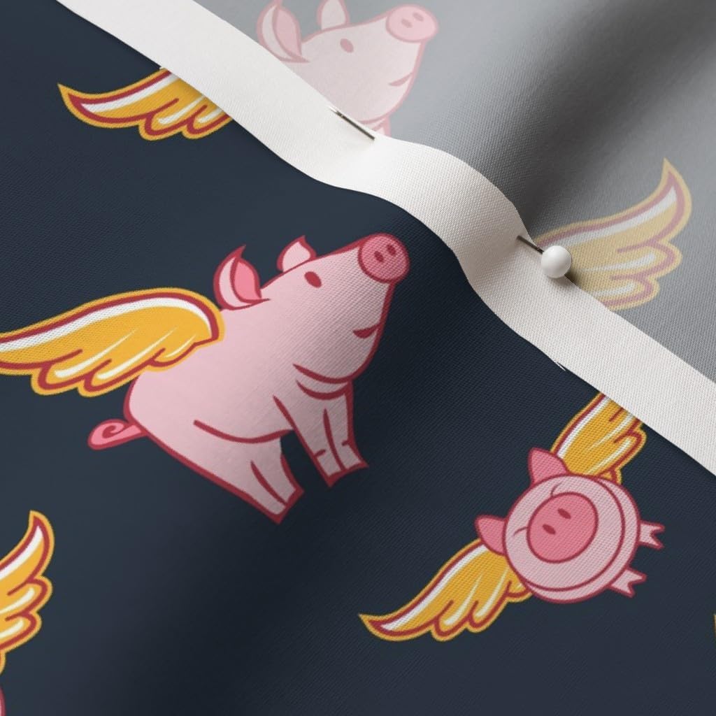 Spoonflower Fabric - Flying Pig Gray Pigs Fly Farm Animal Fantasy Ditsy Black Pink Animals Printed on Cotton Poplin Fabric by The Yard - Sewing Shirting Quilting Dresses Apparel Crafts