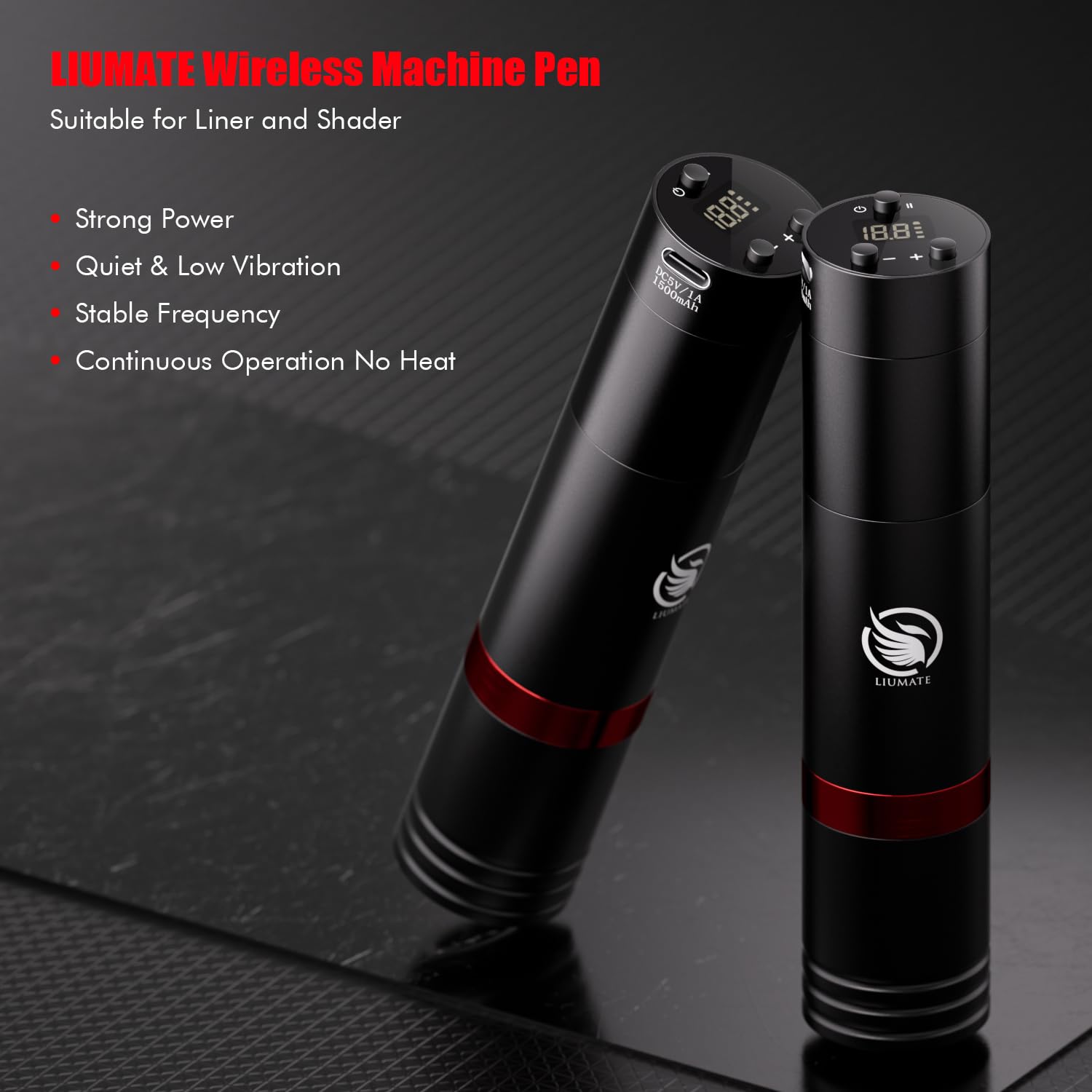 Kit Máquina de Rotativa Inalámbrica con 2 pcs Batería de 1500mAh 20 agujas 11 Botellas de Tinta, Wireless Rotativo Máquina de Bolígrafo para principiantes y artistas LIUMATE