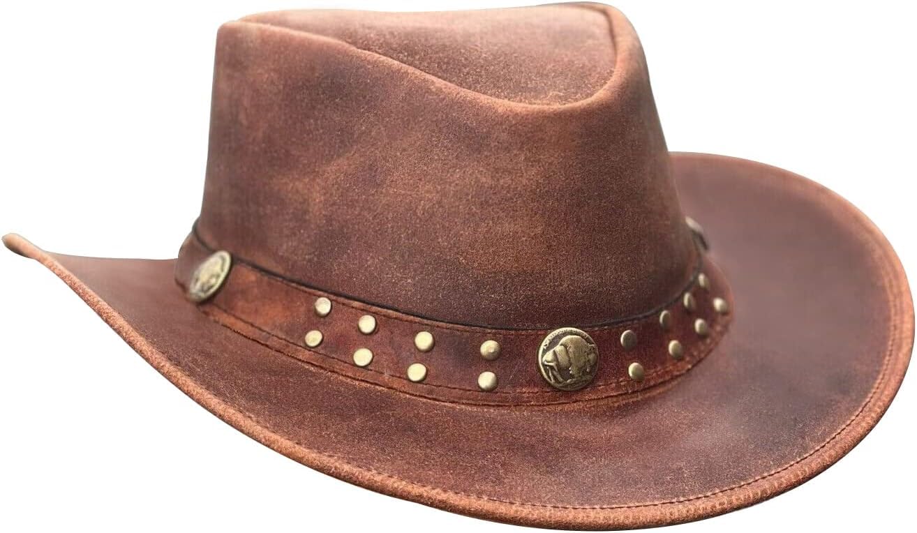 Brandslock Sombrero de Estilo Vaquero Australiano de ala Ancha de Estilo para Hombre (Camello, S)