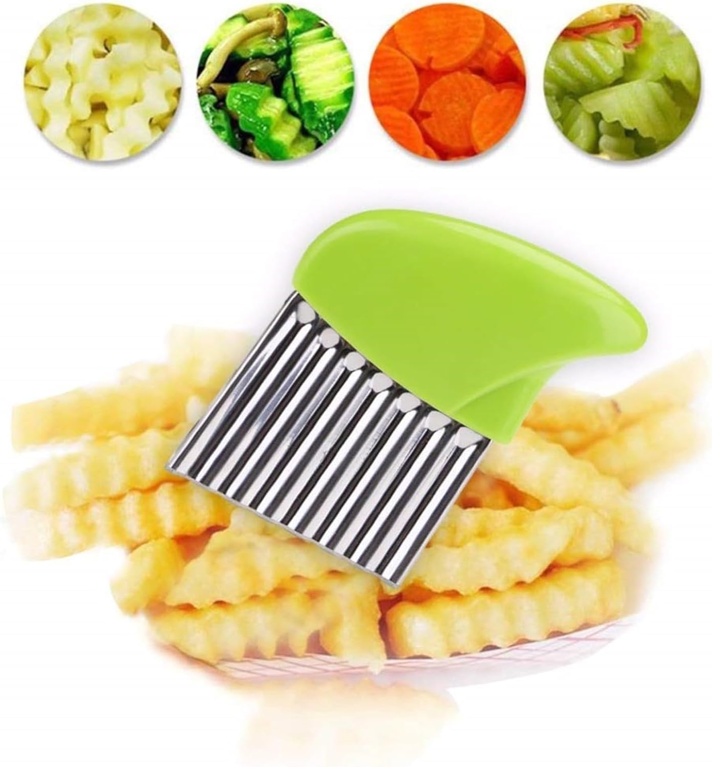1pc Yellow Crinkle Cutter,Strong and Long-Lasting Stainless Steel Potato Carrot Chip Vegetable Crinkle Wavy Chopper Cutter,Fry Slicer Kitchen Gadget For Home Kitchen Camping,Mandolines and Slicers