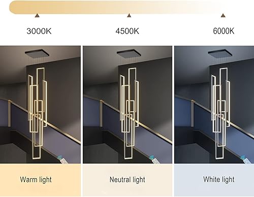 Miniatura 4 de Flashing God Candelabro LED moderno de 6 anillas, color negro, grande, contemporáneo, para escalera, lámparas de techo alto regulables con control