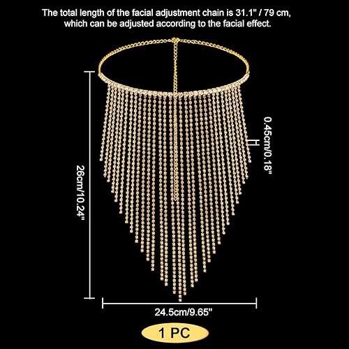 Miniatura 3 de AHANDMAKER Máscara de mascarada con flecos para mujer, velo facial con borla de diamantes de imitación con cadena para Mardi Gras fiesta de Halloween
