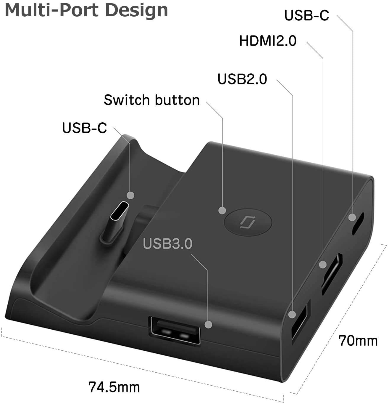Switch Dock, Base de Carga para Nintendo Switch & Switch Lite Portátil TV Dock con Soporte de Carga USB-C PD, USB 3.0 y Puerto HDMI, Soporta Samsung Dex Mode/Huawei PC Mode