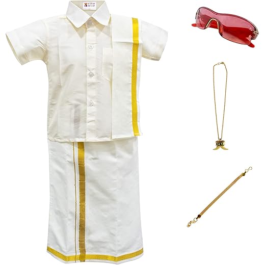 Boys Traditional Dhoti & Shirt Set Cream White