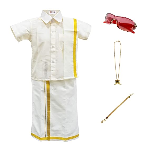 AMIRTHA Fashion Boys Traditional Dhoti & Shirts SET WITH ACCESSORIES (CREAM WHITE)
