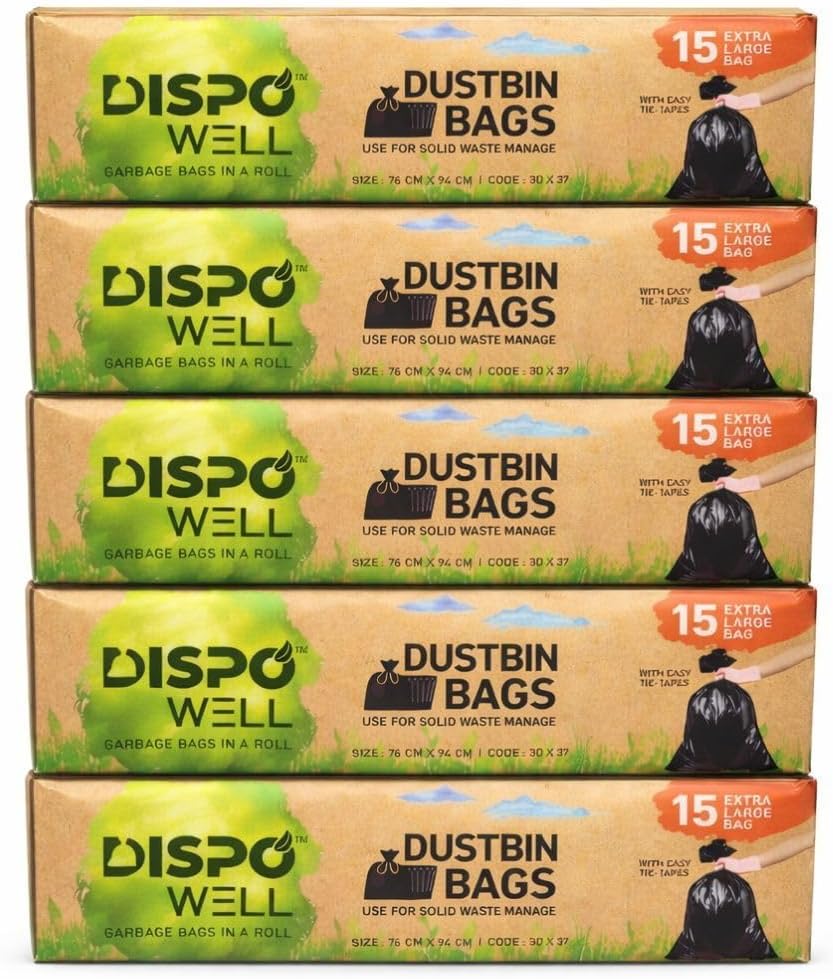 Generic Household Dustbin Bags, Biodegradable Plastic, Black, 60L Capacity, 75 Count, Multi-Purpose Waste Disposal, Leak-Proof, Bag Form