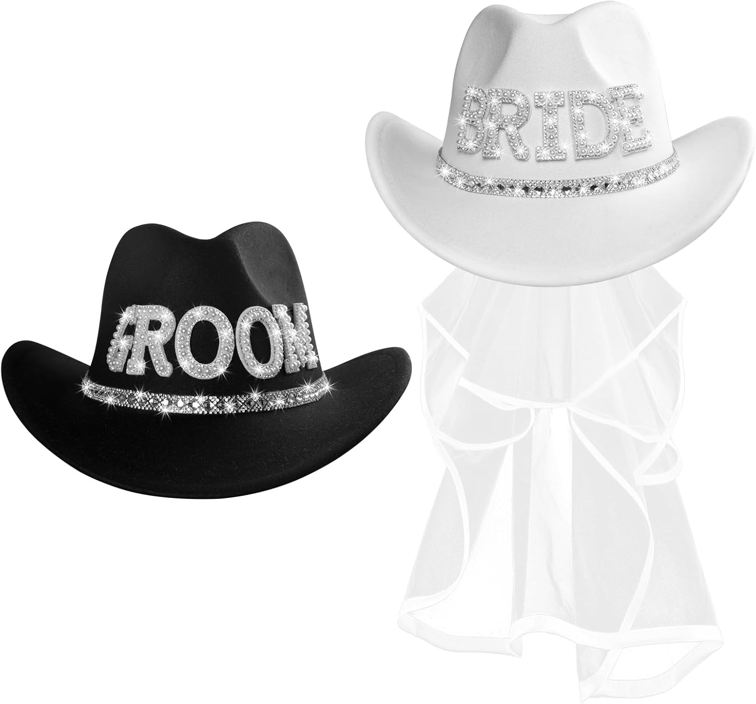 MGupzao Cowboy Hat with Veil Bachelorette Party, White Cowgirl Hat Wedding, Bridal Shower Decoration, Bride to be Gift