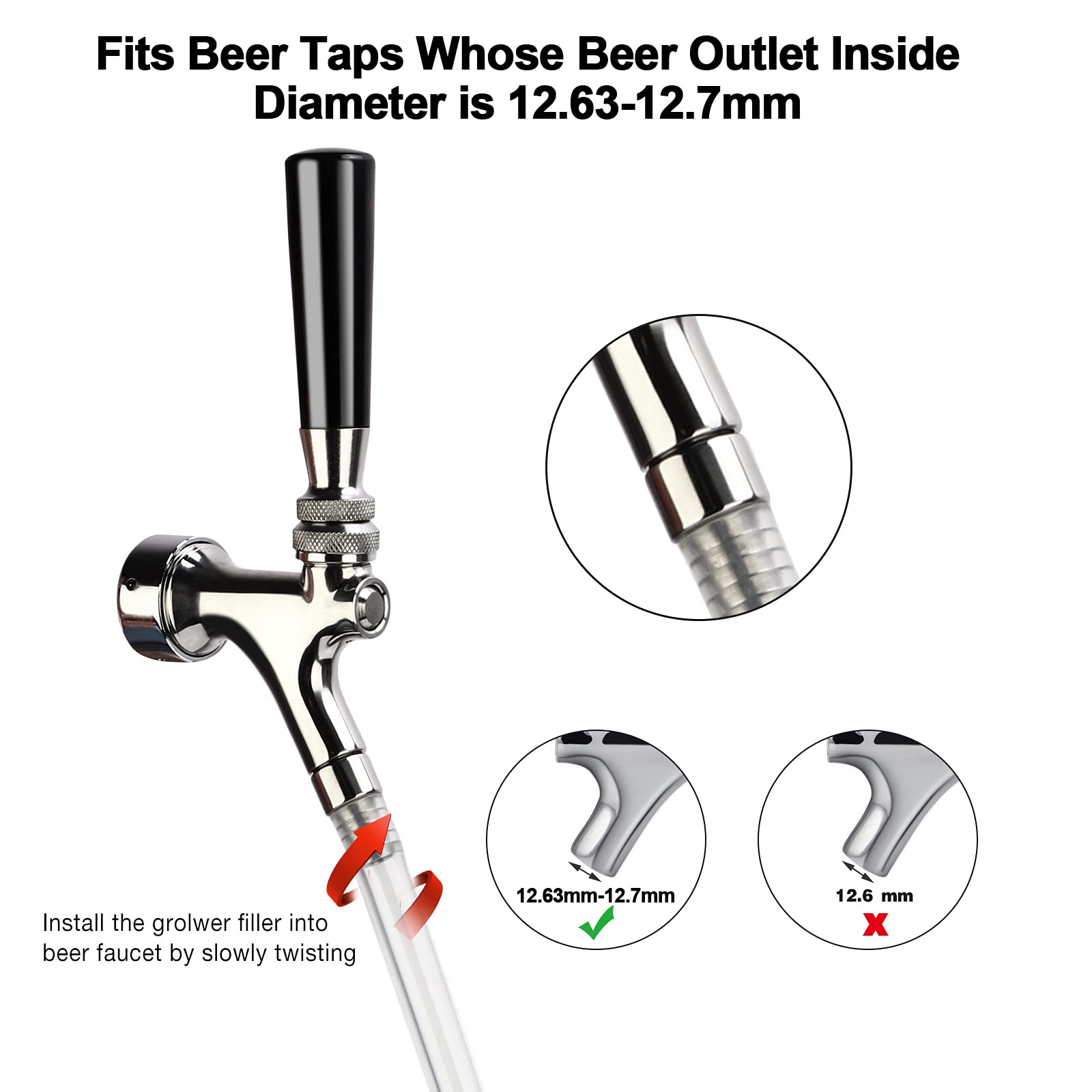 MRbrew Growler Filler, 12'' CuttoLength Stainless Fitting Beer Jug
